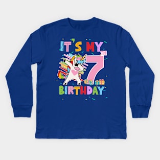 It's My 7th Birthday Girl Cute Unicorn B-day Giif For Girls Kids toddlers Kids Long Sleeve T-Shirt